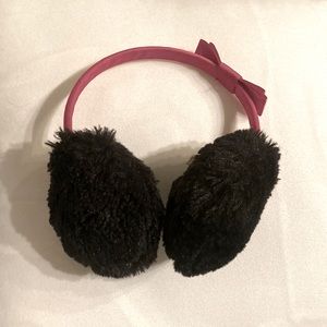 Capelli Kids Earmuffs. Black fuzzy ear covers on bright pink headband. GUC
